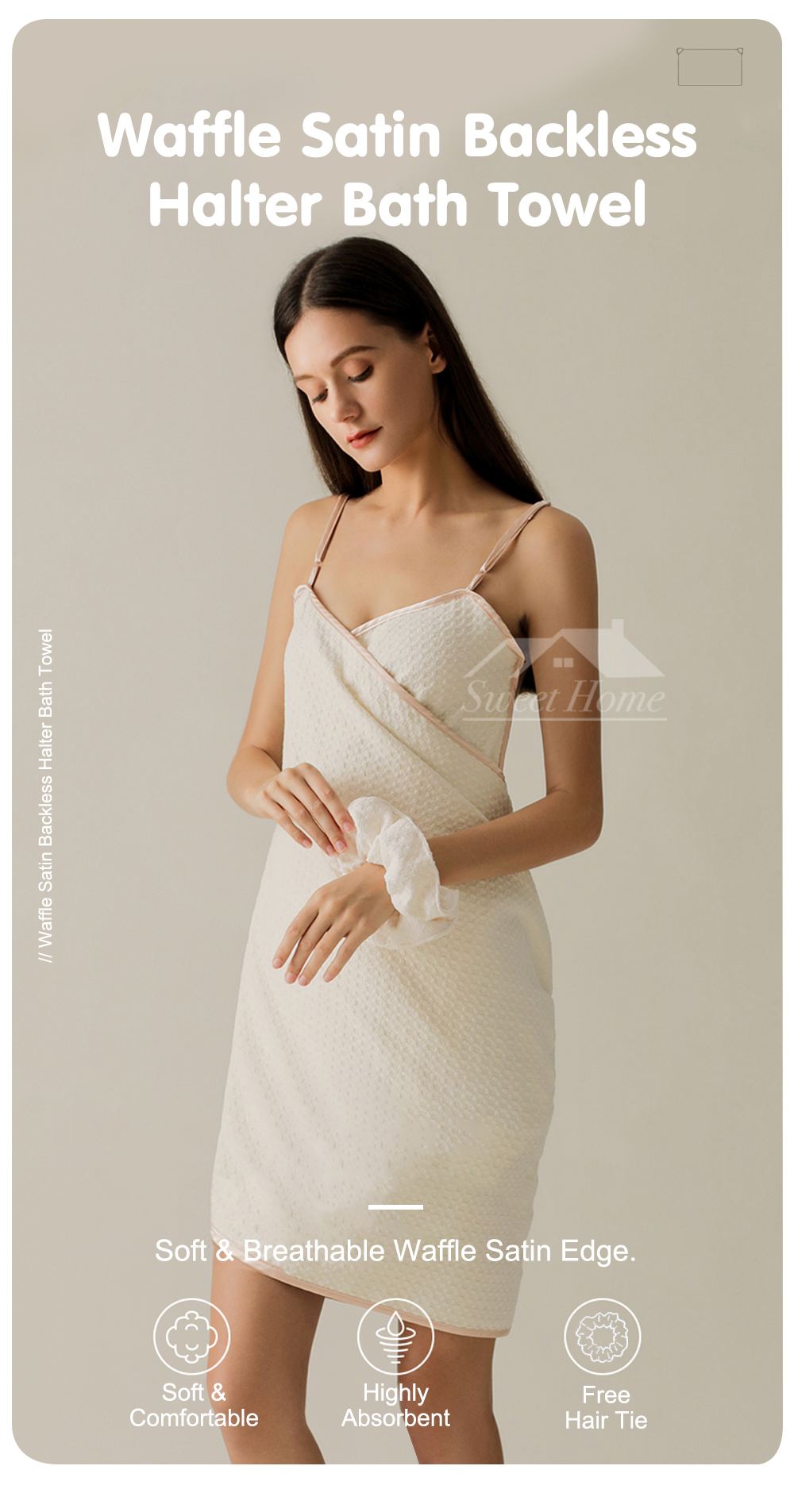 Waffle Satin Backless Halter Bath Towel-1